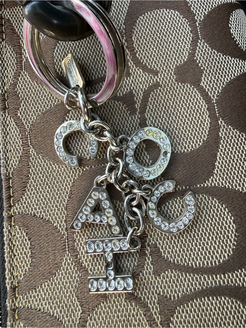 Coach Silver Crystal Letter Charm Keyring